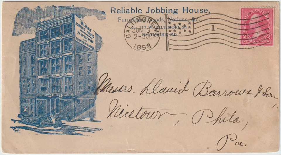 Baltimore MD Mach flg cl Illust Advt Buidling blue Reliable Jobbing House (c357) - Image 1 of 1