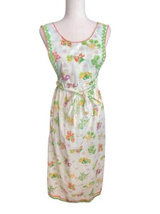 VTG Apron Pinafore Jumper Overall Dress Hippie Wrap Maxi 70s Vegetable Medium - Picture 1 of 4