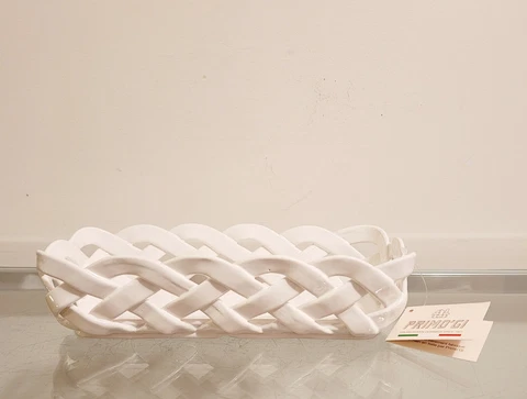 PRIMO'GI Italy Ceramic Woven White Bread Basket 12" x 6" NEW Cover