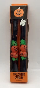 Vintage Halloween Decorative 10” Taper Candle W/Pumpkins Set Of 2 - Picture 1 of 15