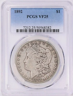 1892 -  MORGAN  SILVER  DOLLAR   -  PCGS  -  VERY  LOW  MINTAGE  1,036,000 - Image 1 of 2