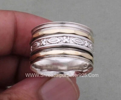Two Tone Spinner Ring-Solid 925 Sterling Silver Spinner Band Rings-Handmade Ring - Image 1 of 4