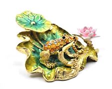 Two Frogs  on Lily Pad with Flowers Trinket Box. Hand set Swarovski Crystals 