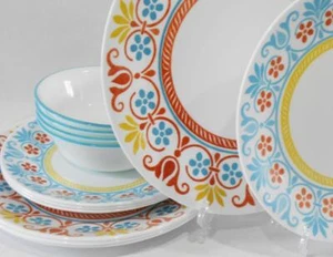 ❤️ Corelle TERRACOTTA DREAMS 12-pc DINNERWARE SET Mexican Tile Turquoise Yellow - Picture 1 of 1