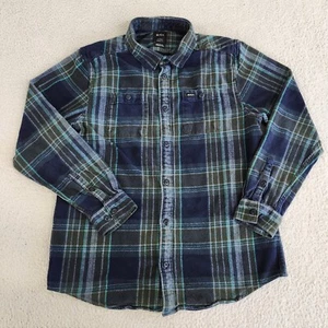 RVCA Regular Fit Mens Large Plaid Long Sleeve Button Up Chest Pocket Flannel - Picture 1 of 12