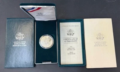 1991 P US Mint Proof Korean War Commemorative Korea Silver Dollar Coin Box + COA - Image 1 of 2