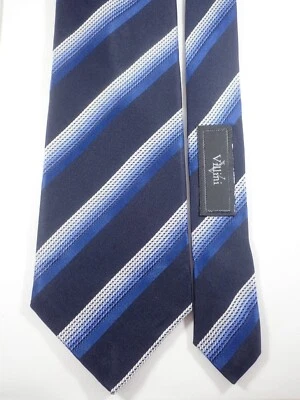 CORBATA VILLINI AZUL OSCURO CON RAYAS GRISES AZULES 7 PLIEGUES 100% SEDA Foto 1 de 4