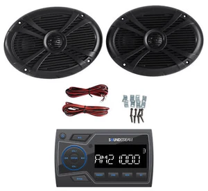 Soundstream MHU-32 Marine Boat ATV/UTV Bluetooth Receiver+2) Black 6x9" Speakers - Picture 1 of 12