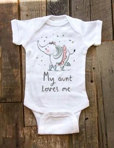 My Aunt loves me Elephant Ballerina - Mommy Daddy Uncle Grandma baby Kids Shirt - Picture 1 of 1