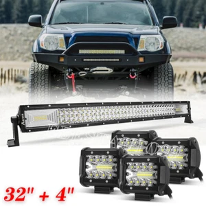 Combo de barra de luz LED parachoques 180W 32" + Kit de cápsulas LED de 4"" para Toyota Tacoma 2005-2015 - Imagen 1 de 14
