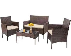 4 Pieces Outdoor Patio Furniture Sets with Coffee Table for Backyard Lawn Porch - Picture 1 of 36