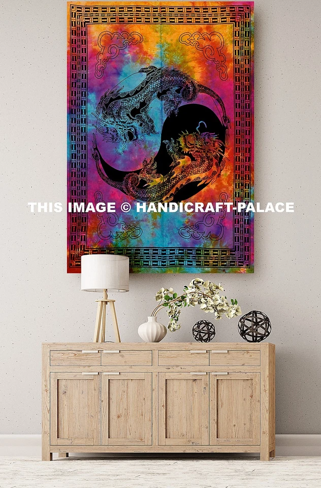 Tapiz de teñido de dragón indio hippie para colgar en la pared decoración de pared psicodélica Foto 1 de 3