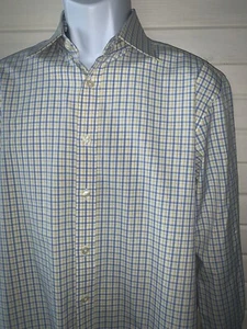 CHARLES TYRWHITT Sz 15.5 / 37 Classic Fit Dress Shirt Blue Yellow Plaid EUC - Picture 1 of 9