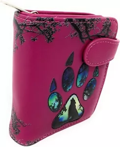 Shag Wear Women's Small Vegan Leather Wallet 4.5" - Wolf Paw, Fuchsia NWT - Picture 1 of 5