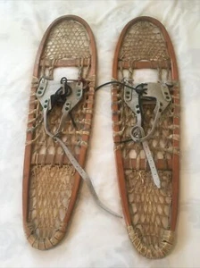 Vintage Northwoods Brand Wood/Leather Snowshoes Made Canada for Safesport 10X37 - Picture 1 of 6