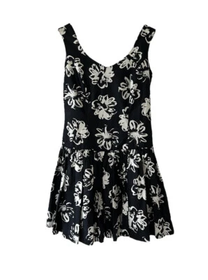 Винтажный 80-х Laura Ashley черный и белый цветочный платье падение талии плиссированные размер 12 - Изображение 1 из 4