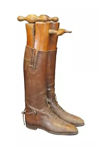 Antike Leder Militär Reitstiefel & Holzformen Reiter Pferd Kavallerie - Bild 1 von 12