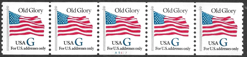 US Stamps #2890 32c. G Old Glory Plate Number A5427 Coil Strip of 5 MNH - Image 1 of 1