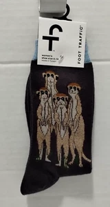 Foot Traffic Women's Socks Meerkats 1 Pair Brand New Brown Size 4-10 - Picture 1 of 9