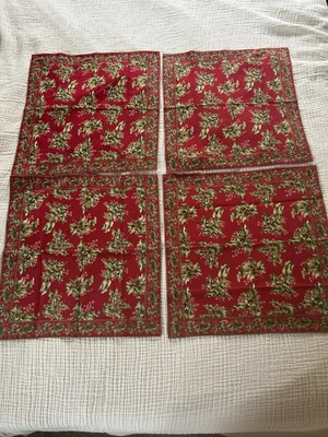 Servilletas April Cornell para Danica 100% Algodón 16" Navidad Acebo Rojo.  Usado en excelente estado! Foto 1 de 4