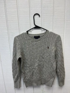 Polo Ralph Lauren Boys 10-12 Grey Cable Knit Sweater w/Burgundy Embroidered Pony - Picture 1 of 4