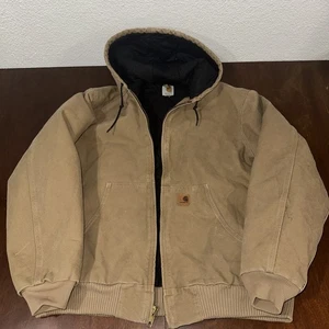 Carhartt Hooded Jacket J130 FRB Men's Large Tan Beige Workwear - Picture 1 of 17