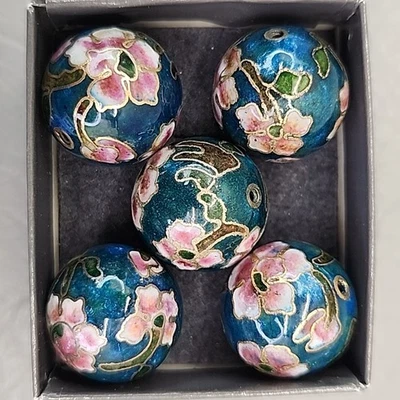 Cloisonne Bead Lot of 5 20mm NOS Teal Purple Gold Round NOS Crafts Jewelry Maker - Image 1 of 4