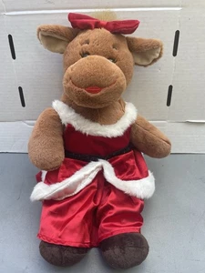 Build a Bear brauner Elch ~ Stechpalme Plüsch & rotes Kleid mit weiß/schwarzem Rand - Bild 1 von 9