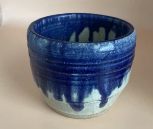Studio Art Pottery Handmade Blue Gray Drip Glaze Ceramic Bowl Signed - Picture 1 of 7