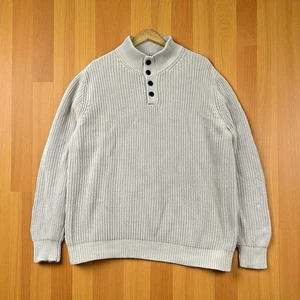 LL Bean Herren Mock Neck Henley Pullover XL Beige Creme Outdoor Cabin Vintage - Bild 1 von 15