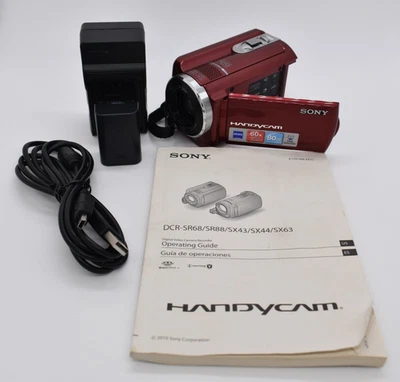Sony Handycam DCR-SR68 Red Video Digital Camcorder 60x Zoom 80GB - Bundle Tested - Image 1 of 4