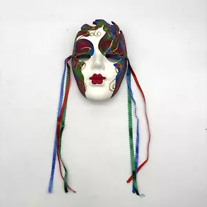 Vintage 90s Handmade New Orleans Marti Gras Swirl Paint Glitter Face Wall Mask - Picture 1 of 18