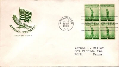FDC 1940 SC #900 Green Farnam Cachet - Washington DC - Block Of 4 - F75634 - Image 1 of 2