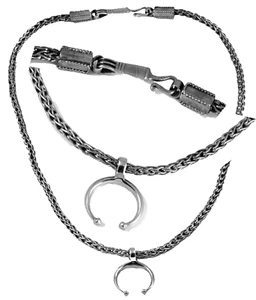 925 Silber römische Halskette Handgeflochten Mond  Lunula Anhänger Replikat - Bild 1 von 7