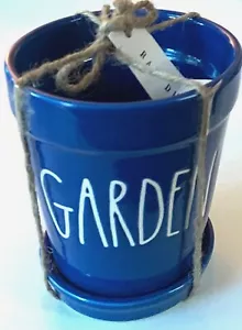 RAE DUNN Flowerpot GARDEN Blue 4.75" Planter Pot Plate Vase Farmhouse LL NWT - Picture 1 of 7