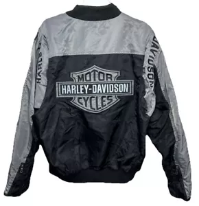 Harley Davidson Bomber Jacket Mens M Windbreaker Black And Gray Mint Condition - Picture 1 of 11
