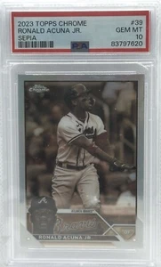 2023 Topps Cromo - Sepia #39 Ronald Acuña Jr. PSA 10 GEMA COMO NUEVO - Imagen 1 de 2