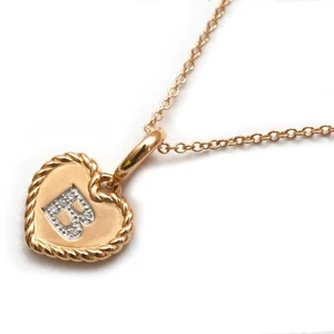 DAVID YURMAN New Heart Initial Charm B 18K Yellow Gold & Diamond 18" Necklace - Picture 1 of 11