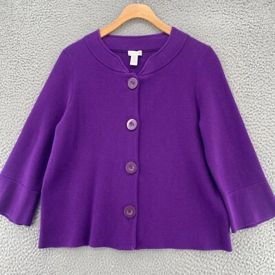 Chicos Suéter Mujer 1 EE. UU. Mediano Púrpura Abotonado Mangas 3/4 Cárdigan Elástico* Foto 1 de 4