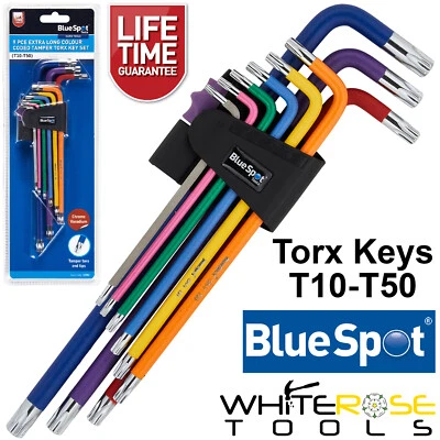BlueSpot Torx Key Set Extra Long Colour Coded Tamper T10-T50 9pc Trx-Star Allen - Image 1 of 4