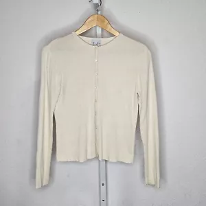 Ann Taylor Loft Vintage Cream Button Up Cardigan Sweater Silk Medium - Picture 1 of 5