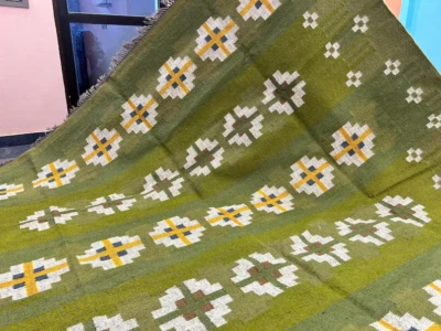 Southwestern kilim rug Wool Jute Vintage Green Kilim Rug Moroccan Navajo rug - Image 1 of 4