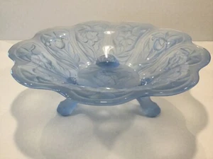 Cambridge Glass Everglades 12 1/2” Blue Satin Footed Bowl - Picture 1 of 7