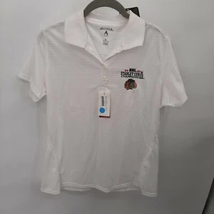Neu mit Etikett Antigua 2010 NHL Stanley Cup Champions Black Hawks Polo-Stil Shirt weiß M - Bild 1 von 7