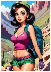 2024 SEXY PIN-UP HIKING LADY 1/1 CAPOLAVORO ARTE CARTA DA DISEGNO - Foto 1 di 2