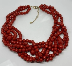 Collar Grueso Rojo Cuentas Triple Hilo Trenzado Tono Dorado Ajustable 17"-20" - Imagen 1 de 4