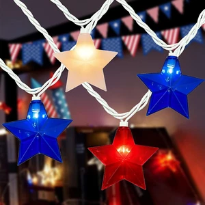 Red White and Blue Star Lights,8.5Ft LED Waterproof 10 Star String Lights for 4T - Picture 1 of 12