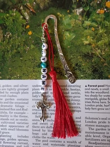 Tibetan Silver Bookmark Christmas Birthday  : Cross #3 charm - Personalised - Bild 1 von 4