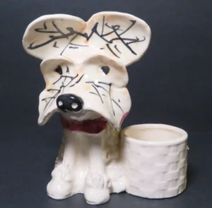 Vintage Porcelain Terrier Dog Toothpick Holder Trinket / Cactus Dish Japan 5" - Picture 1 of 13