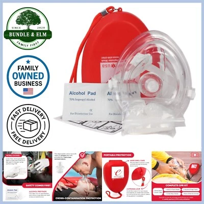 CPR Rescue Mask Kit Hard Case Gloves Wipes Adult Child Emergency First Aid - Image 1 of 4